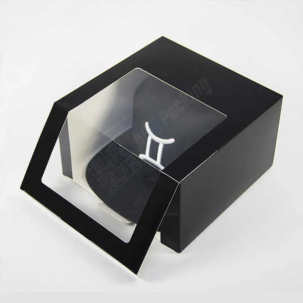 صناديق تغليف بتصميم قبعة من الورق صندوق بغطاء هيب هوب بنافذة شفافة Paper Hat Design Packaging Boxes Hip Hop Lid Box with Clear Window