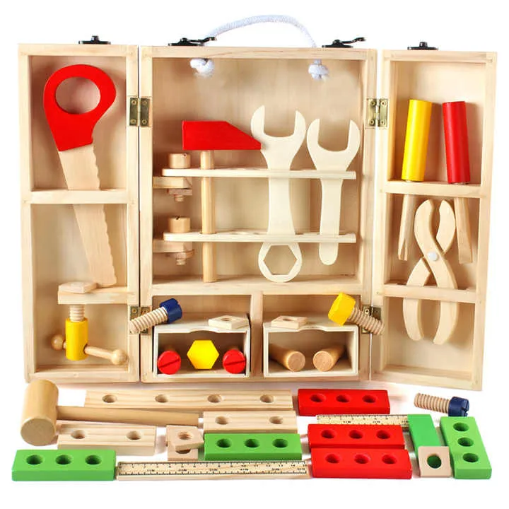 خشبية التظاهر أداة مربع لعبة أطفال لعب دور . Wooden Pretend Tool Box Toy Kids Role Play