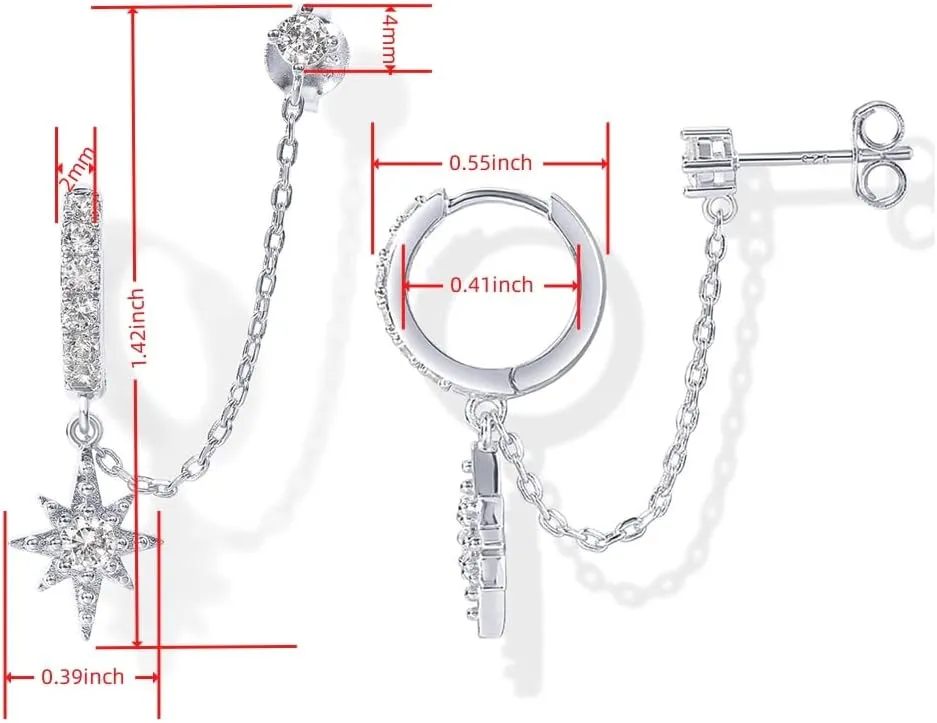 1 Pair Dainty Six Pointed Star Earring Set Brass 14K Gold Plated Inlaid Cubic Zirconia Hinge Hoop Hypoallergenic Earrings for Women