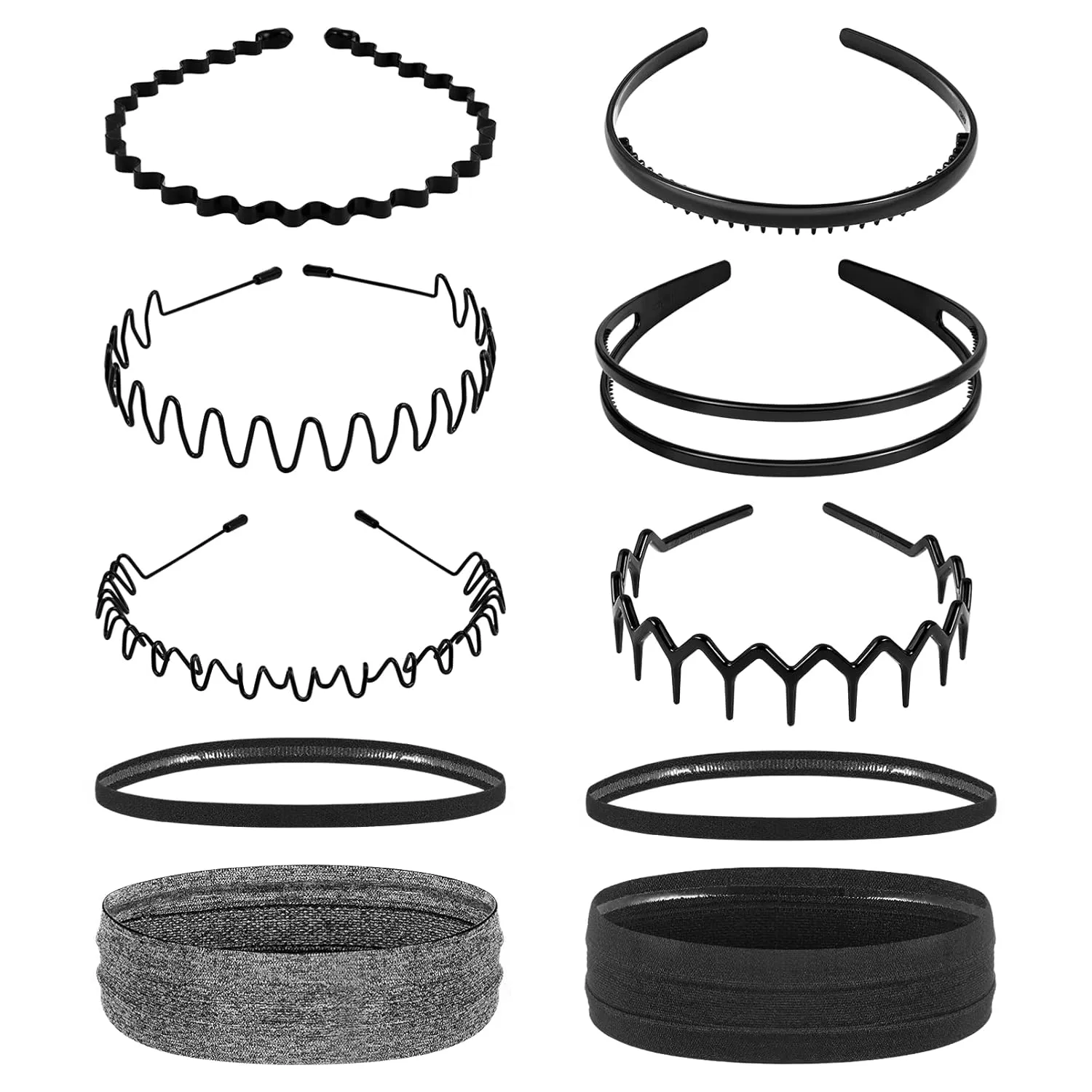 10Pcs Metal Hair Bands Unisex Metal Spring Headband Plastic Comb Hairbands Sport Headbands Sweatband for Home, Outdoor, Sport, and Yoga