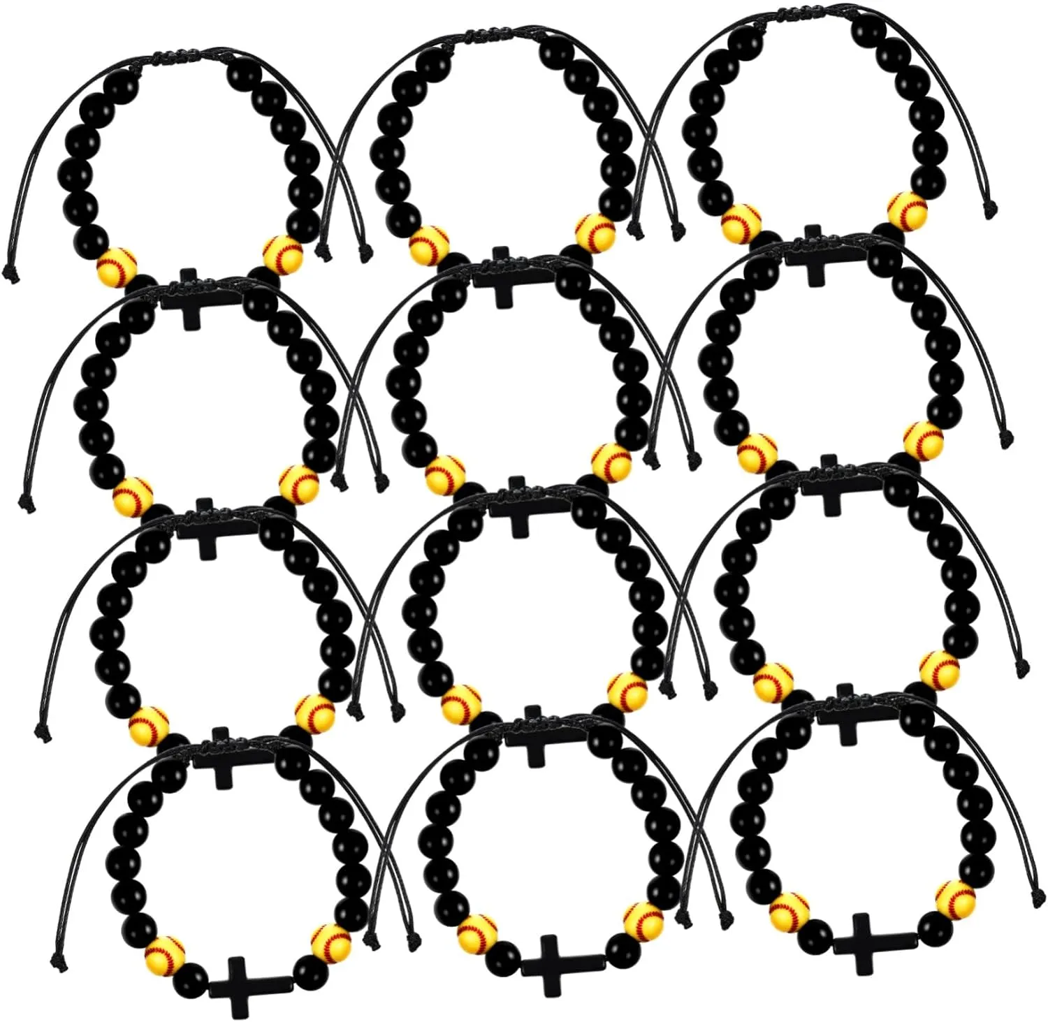 12pcs Adjustable Softball Charm Bracelet Beaded Wrist Jewelry for Sports Lovers present for Players Fans Stylish Sports Ball Accessories