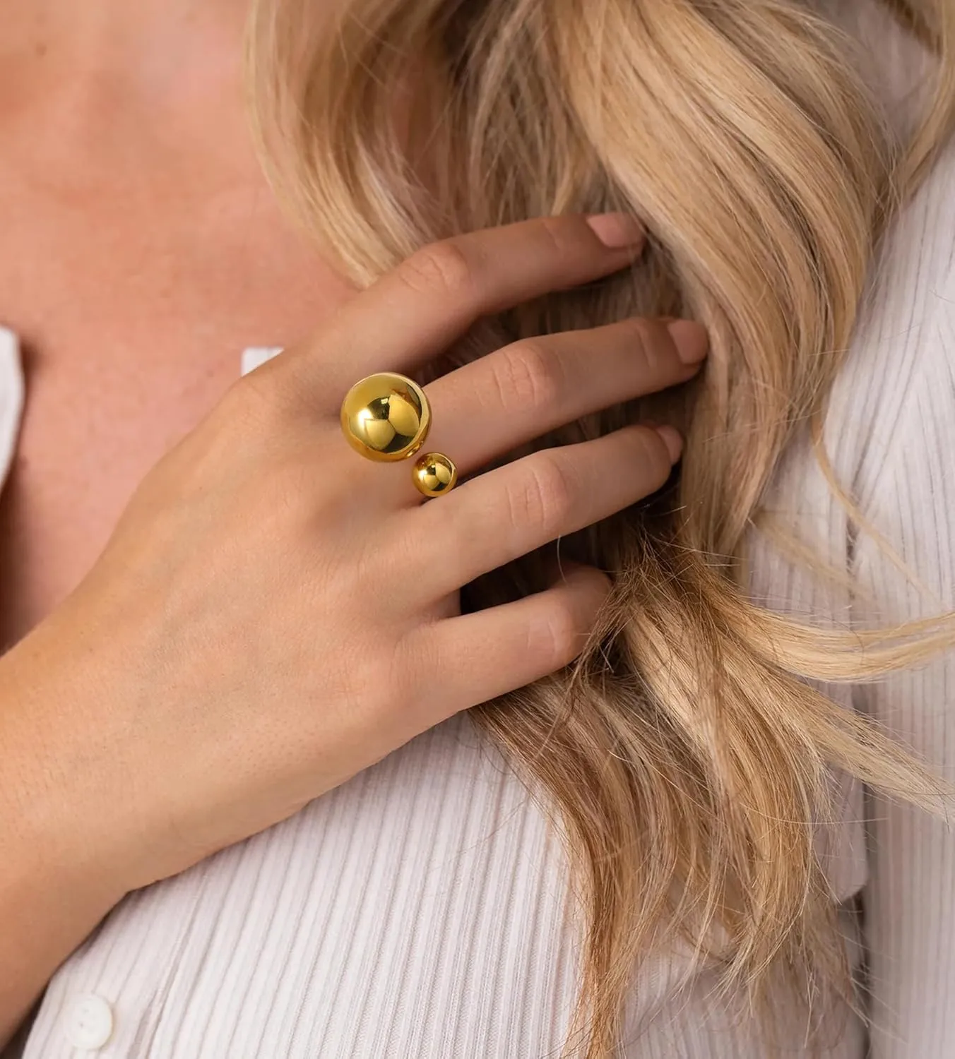 14K Gold Plated Rings for Women Fashion Open Statement Vintage Chunky Adjustable Band Cocktail Rings Jewelry for Her