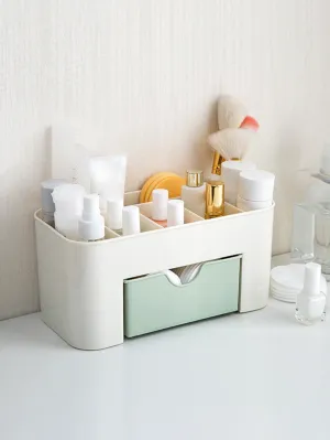 1pc Plastic Cosmetic Storage Box, Color Block Multi-grid Makeup Brush Storage Box For Home