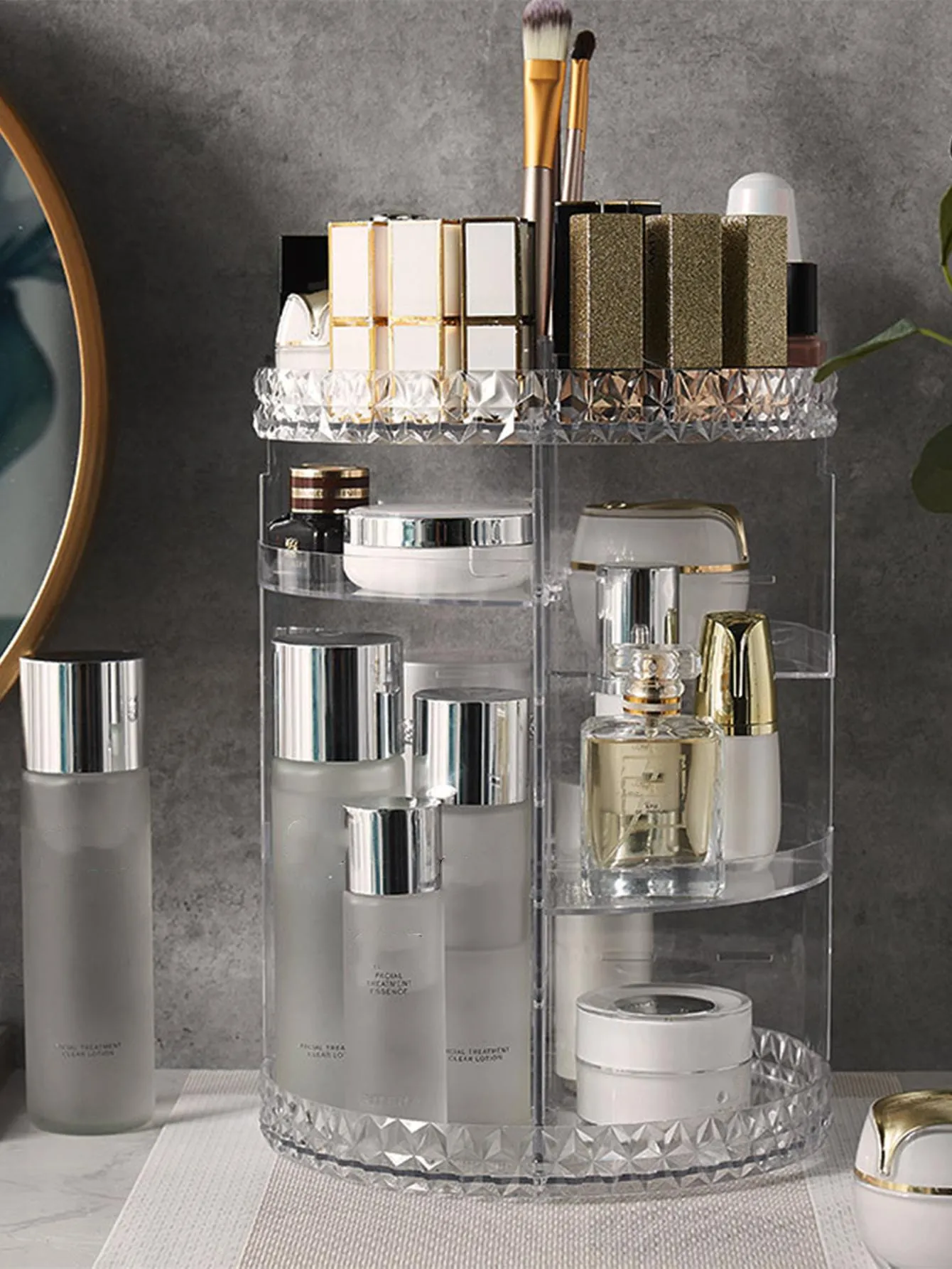 1pc PMMA Cosmetic Storage Box, Multifunction Clear Large Capacity Rotatable Makeup Storage Box For Home