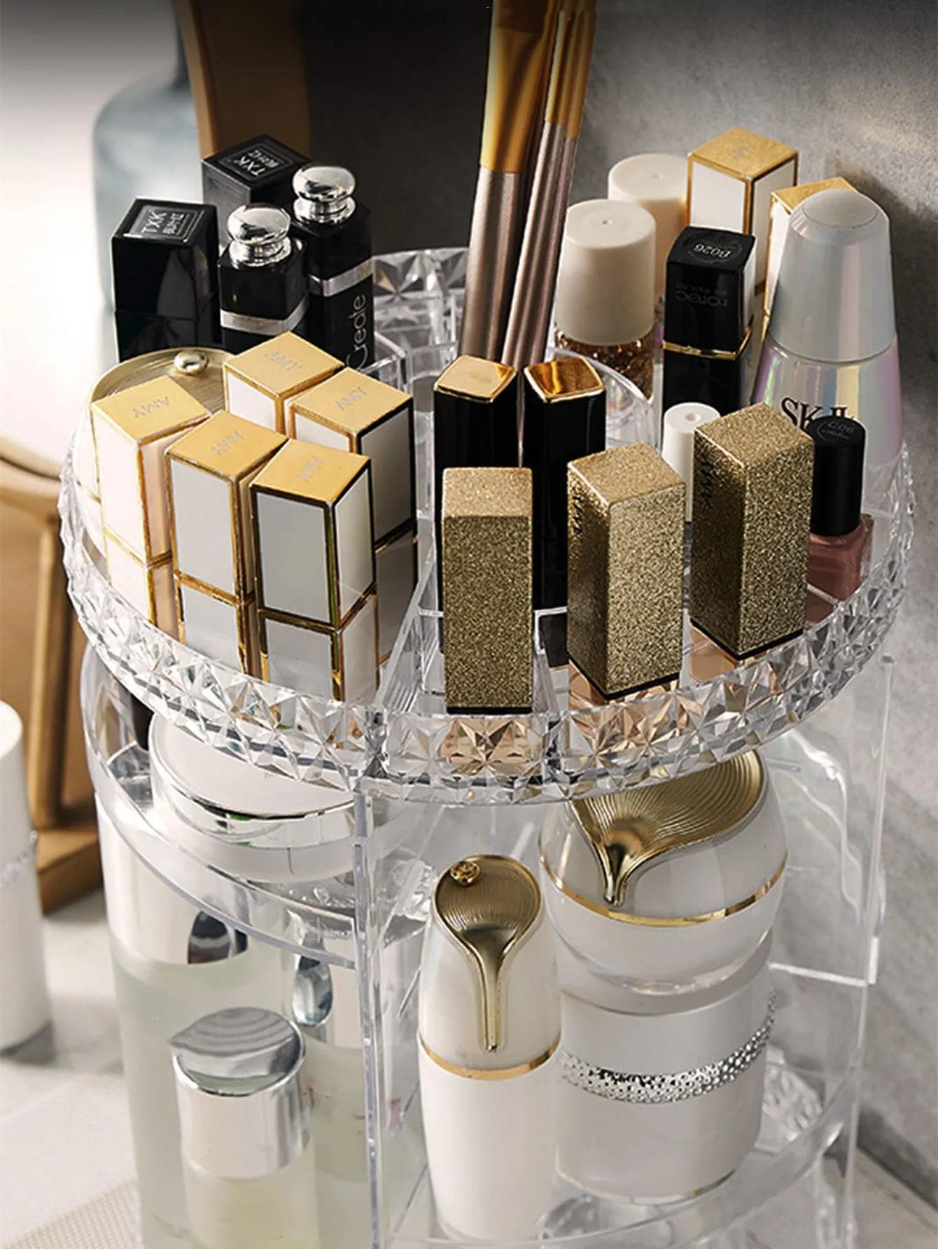 1pc PMMA Cosmetic Storage Box, Multifunction Clear Large Capacity Rotatable Makeup Storage Box For Home