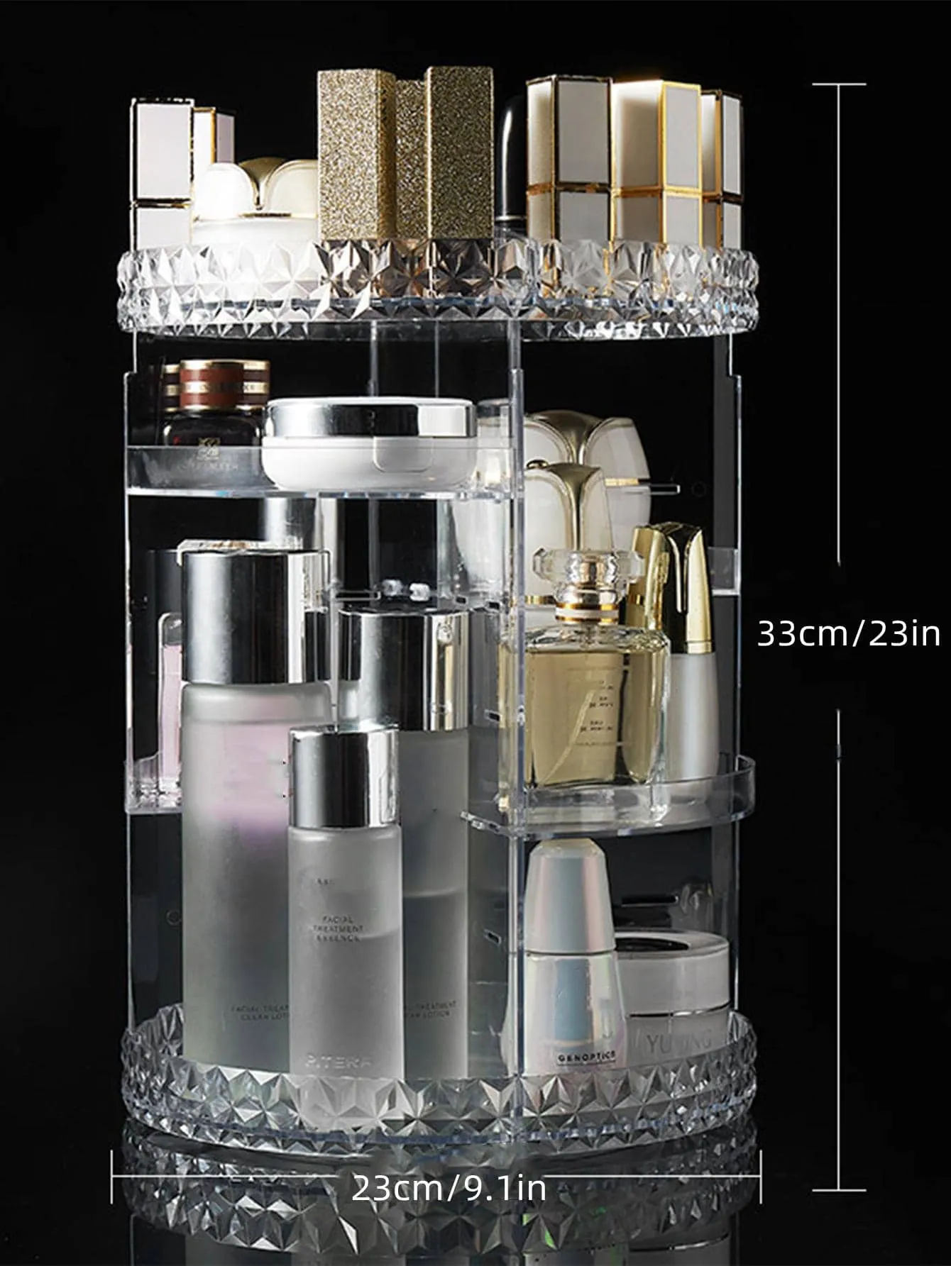 1pc PMMA Cosmetic Storage Box, Multifunction Clear Large Capacity Rotatable Makeup Storage Box For Home