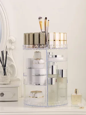 1pc PMMA Cosmetic Storage Box, Multifunction Clear Large Capacity Rotatable Makeup Storage Box For Home