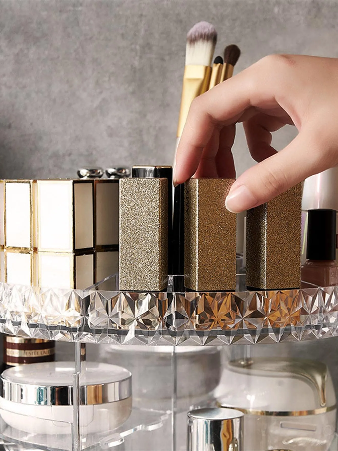 1pc PMMA Cosmetic Storage Box, Multifunction Clear Large Capacity Rotatable Makeup Storage Box For Home