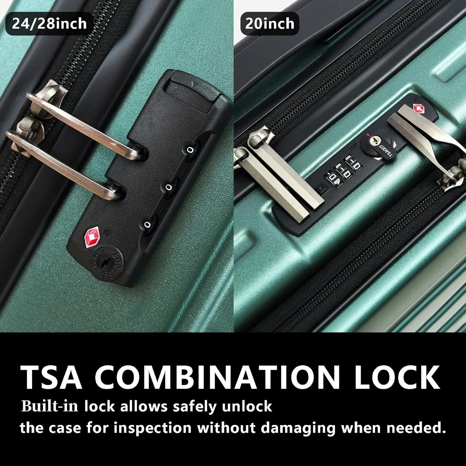 2 Piece 20/28" Luggage Sets, Only 20 Inch with Front Laptop Pocket, Lightweight ABS PC Suitcase Hardshell Carry Ons with TSA Lock & Spinner Silent Wheels, Convenient for Trips, Dark Green