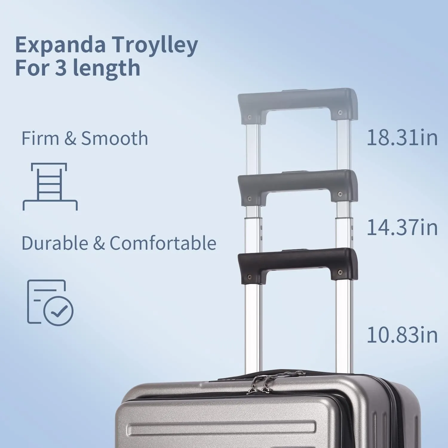 20 Inch Carrry On Luggage with Front Zipper Pocket, 45L, Lightweight ABS PC Hardshell Suitcase with TSA Lock & Spinner Silent Wheels, Convenient for Business Trips, Gray