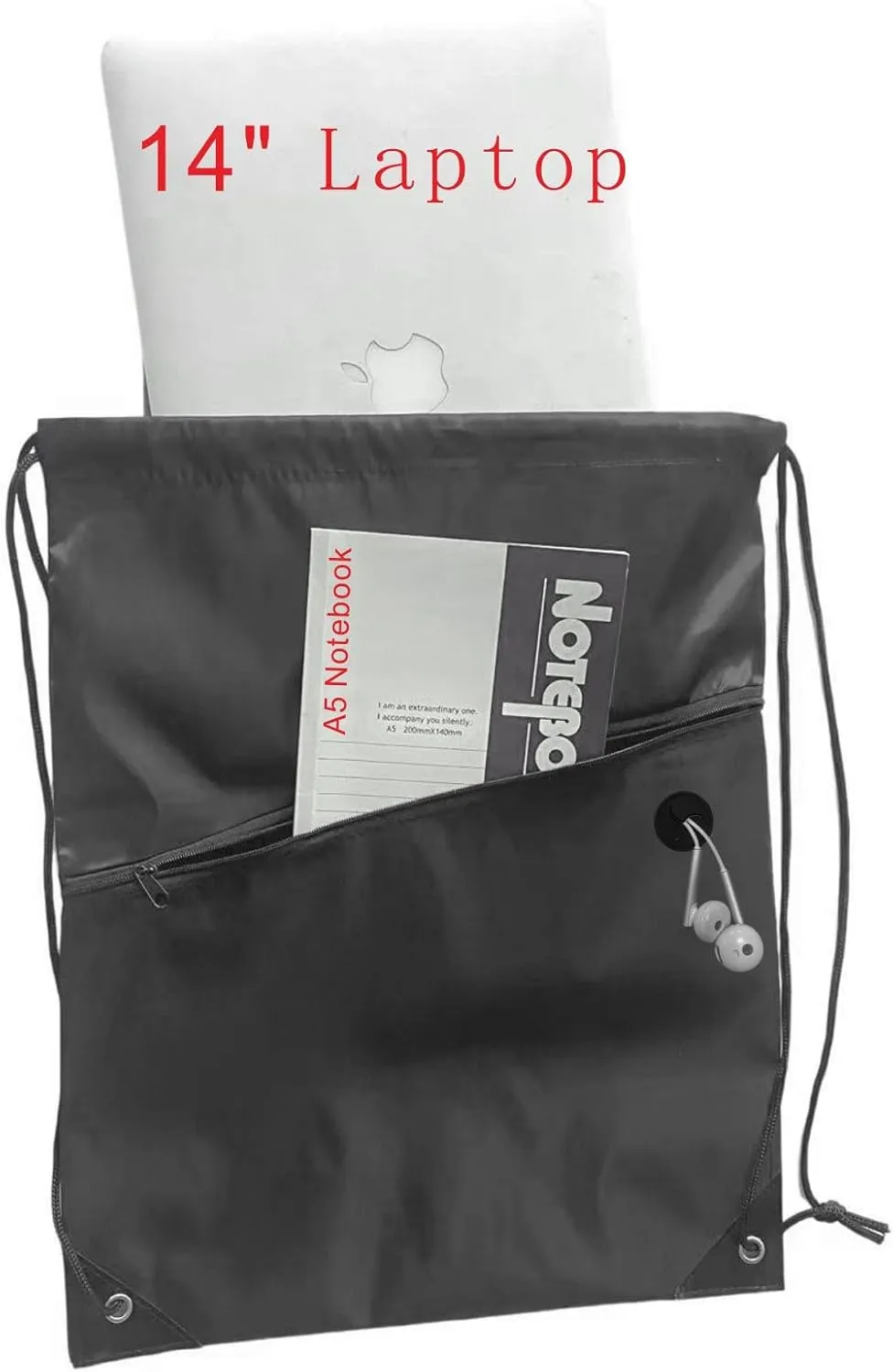 20PCS Drawstring Bag Sports Gym String Backpack Bulk Cinch Bag Sackpack with 2 layer Zip pocket for Yoga Gym Traveling (20, black)