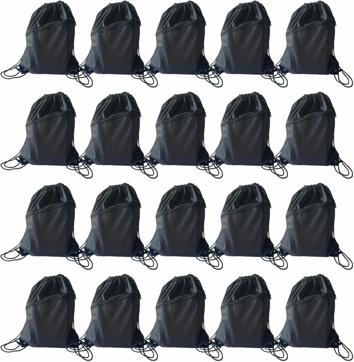 20PCS Drawstring Bag Sports Gym String Backpack Bulk Cinch Bag Sackpack with 2 layer Zip pocket for Yoga Gym Traveling (20, black)