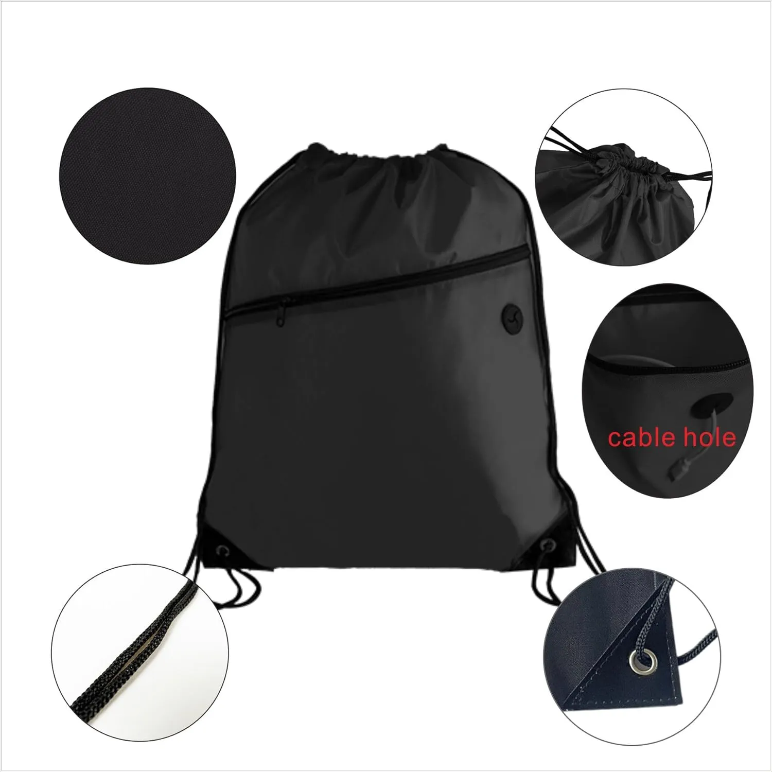 20PCS Drawstring Bag Sports Gym String Backpack Bulk Cinch Bag Sackpack with 2 layer Zip pocket for Yoga Gym Traveling (20, black)