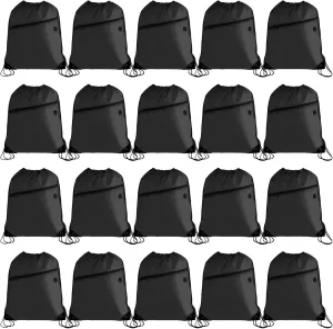 20PCS Drawstring Bag Sports Gym String Backpack Bulk Cinch Bag Sackpack with 2 layer Zip pocket for Yoga Gym Traveling (20, black)