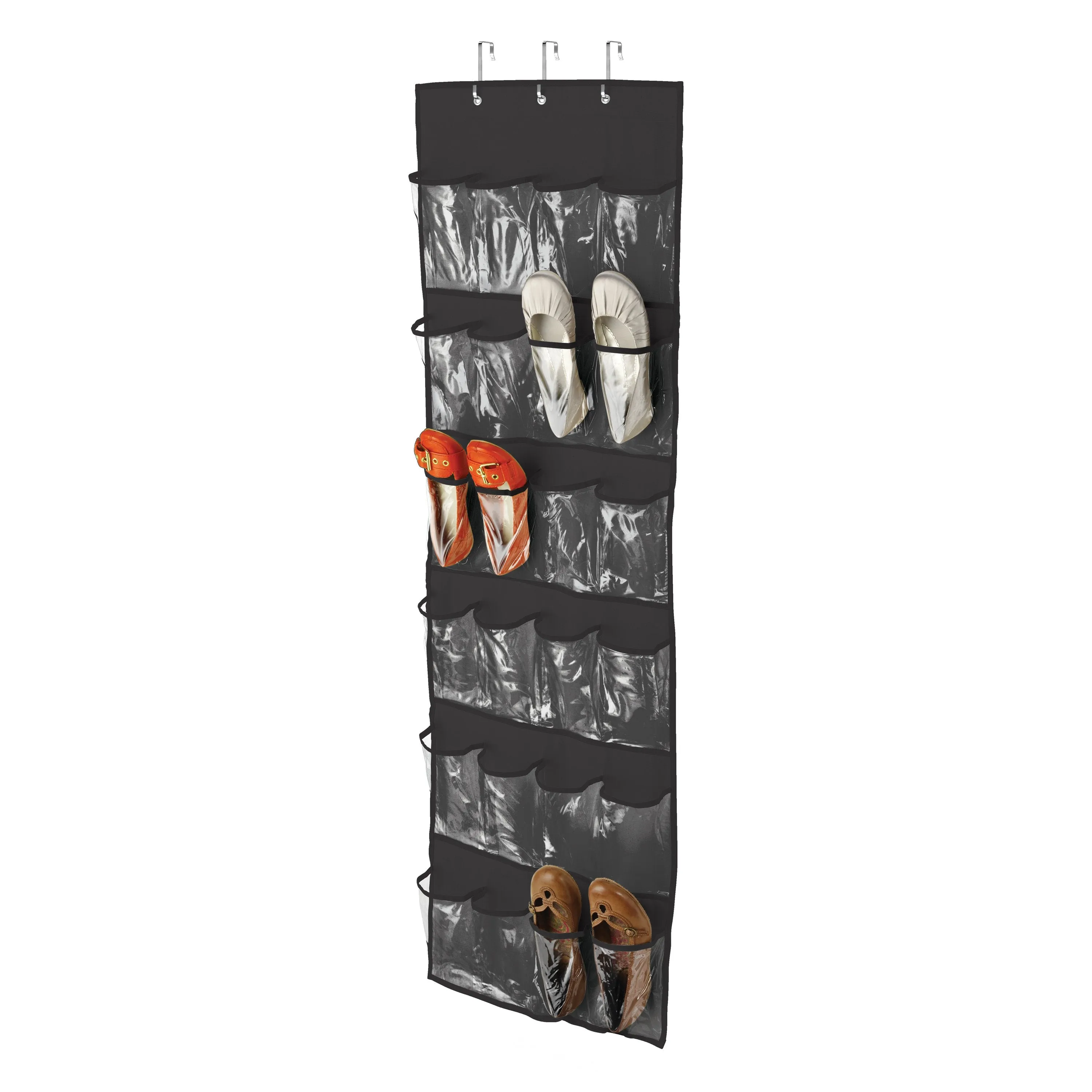 24-Pocket Over-The-Door Hanging Shoe Organizer, Black