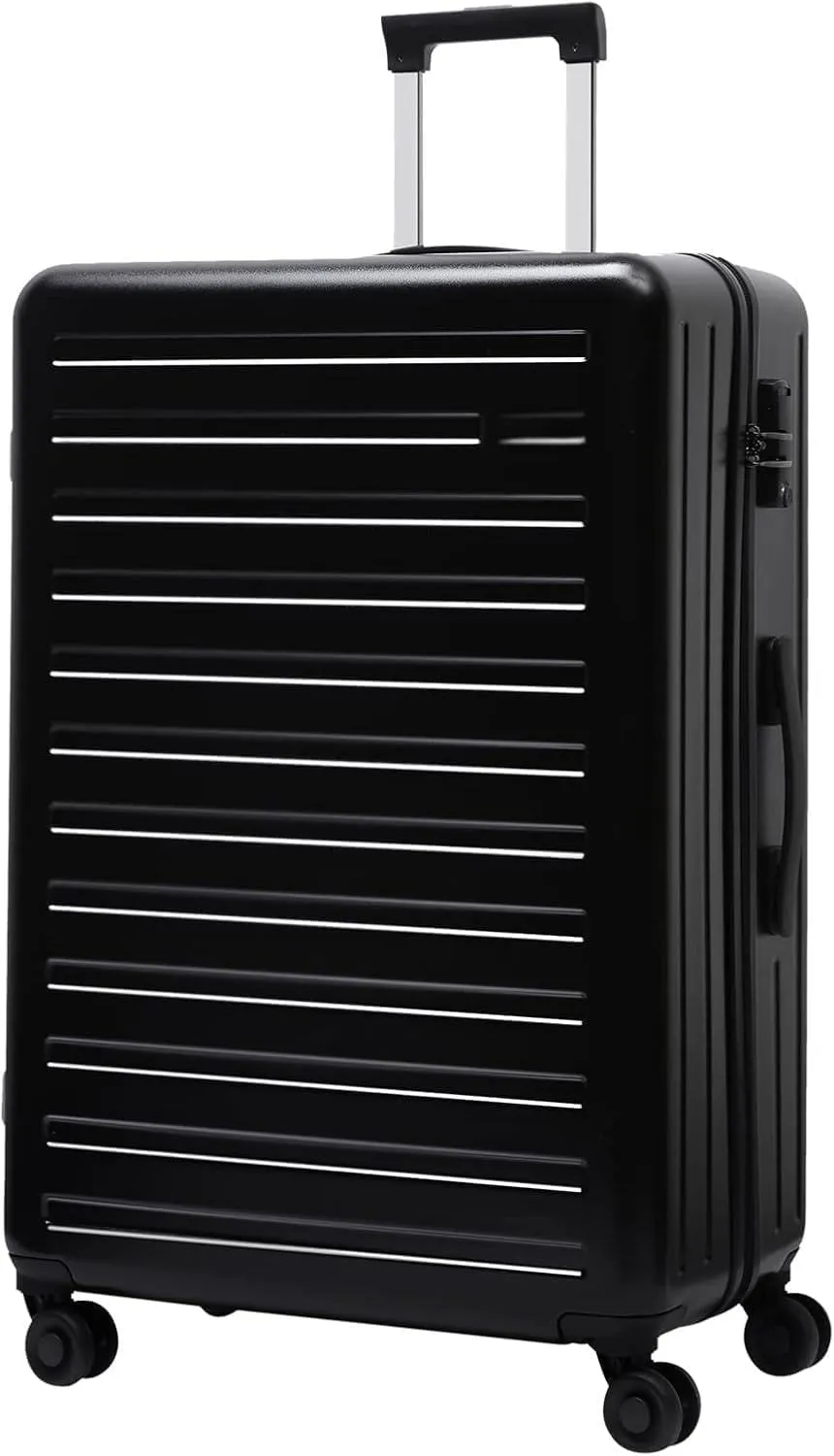 28 Inch Checked Luggage, Lightweight ABS PC Hardshell Suitcase with TSA Lock & Spinner Silent Wheels, Large Size with 101L Capacity, Convenient for Trips, Black