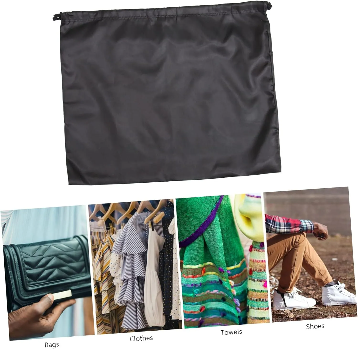 2pcs Fashion Storage Bag Dustproof Drawstring Pouch for Household Large Capacity Black Silk Fabric