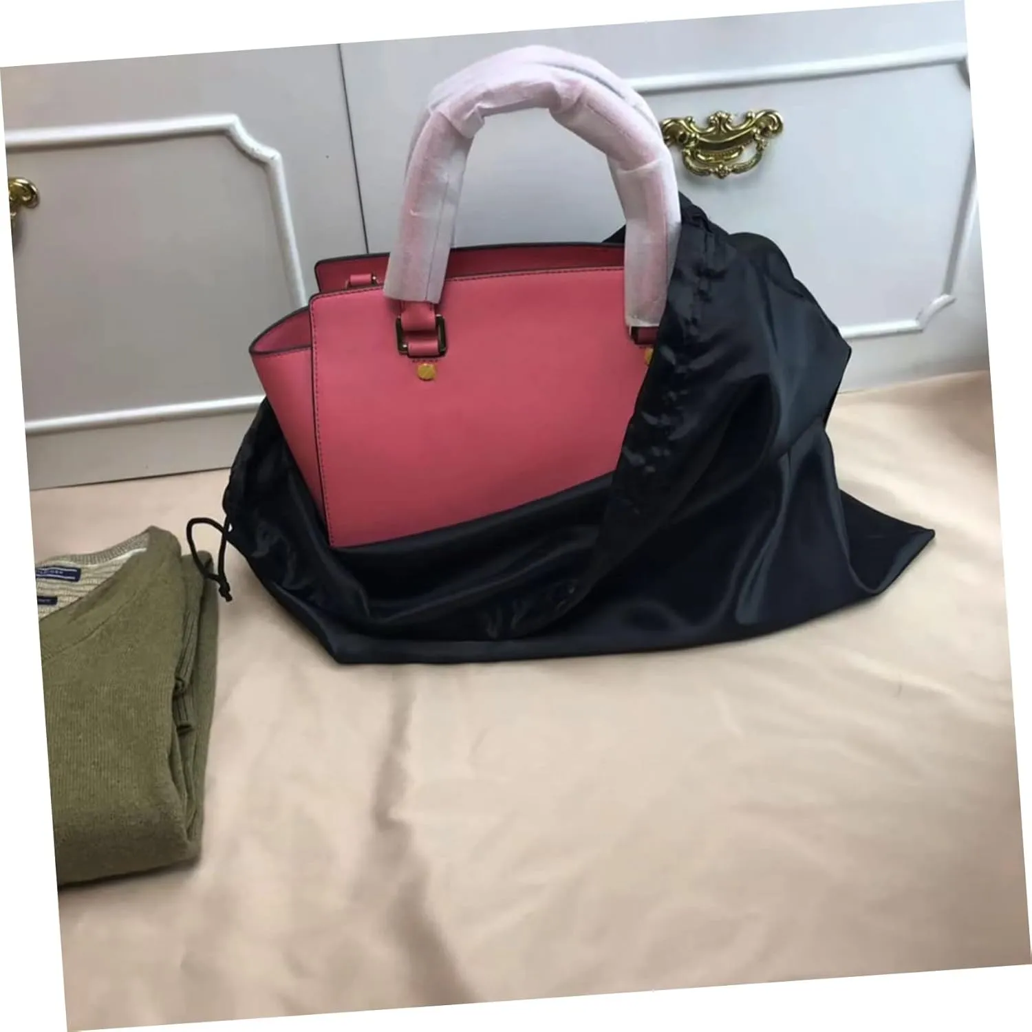 2pcs Fashion Storage Bag Dustproof Drawstring Pouch for Household Large Capacity Black Silk Fabric
