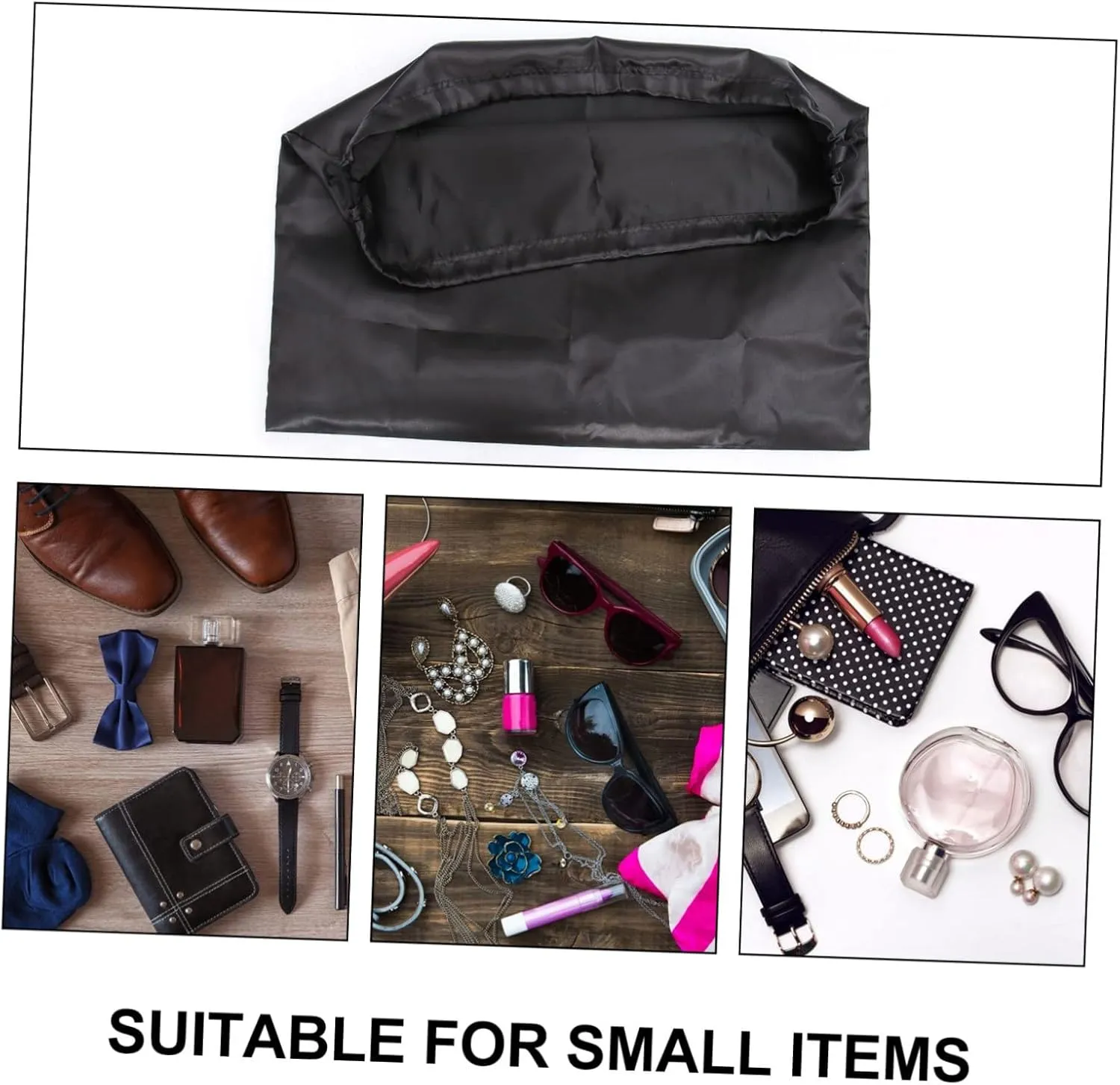 2pcs Fashion Storage Bag Dustproof Drawstring Pouch for Household Large Capacity Black Silk Fabric