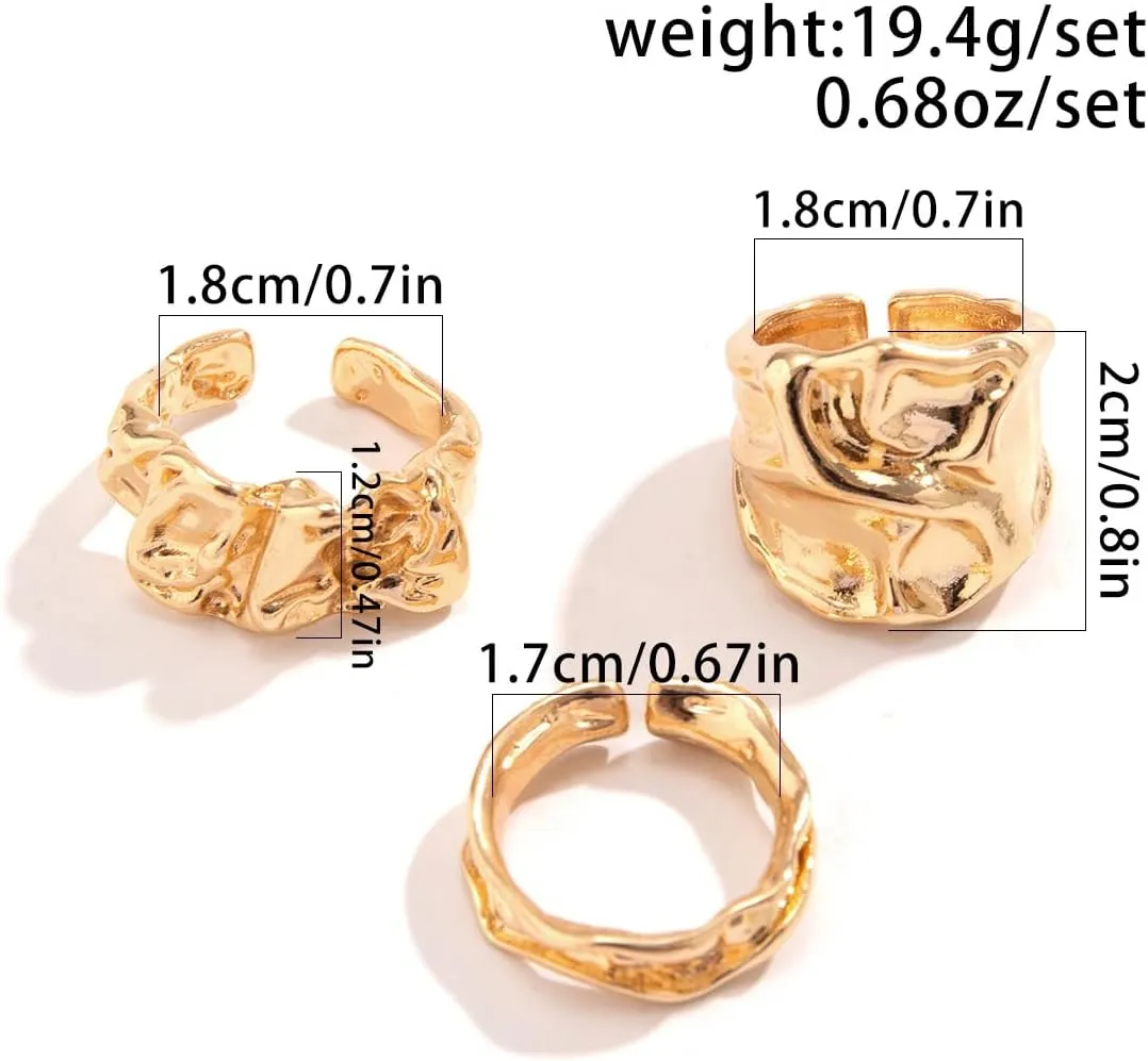 3 pcs Irregular Gold/Silver Ring for Women Adjustable Chunky Statement Ring Set Chunky Fashion Statement Ring Finger Minimalist Ring for Women