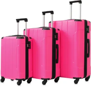 3-Piece Hardshell Luggage Set with Lightweight Spinner Suitcases, 20/24/28 Inch, Durable ABS, Rose Red