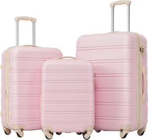 3 Piece Lightweight Luggage Set for Stress-Free Travel, Durable Hardside Spinner Suitcases, Includes 20, 24, and 28 Sizes, Light Pink
