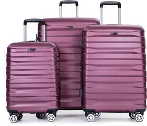 3 Piece Luggage Sets Lightweight Durable Expandable Suitcase with Double Spinner Wheels, Two Hooks, Wine Red