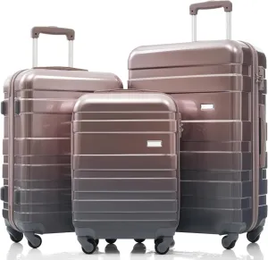 3pcs Hardshell Luggage Set  20 Inches, 24 Inches, 28 Inches Lightweight Spinner Suitcases With Tsa Lock, Durable Abs Hardside, Golden  Travel