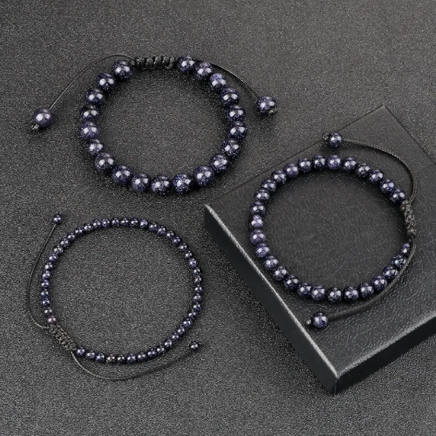 4 6 8mm Blue Sandstone Beads Bracelets & Bangles for Women Men Handmade Natural Stone Braided Bracelet Shining Wrist Jewelry