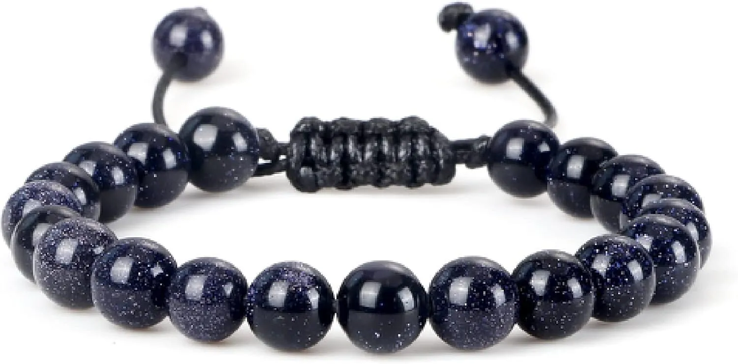 4 6 8mm Blue Sandstone Beads Bracelets & Bangles for Women Men Handmade Natural Stone Braided Bracelet Shining Wrist Jewelry