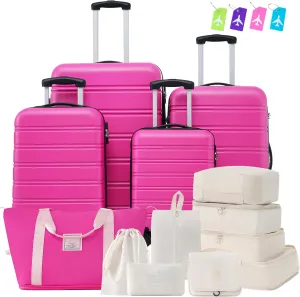 4-Piece Hardshell Luggage Set with Lightweight Spinner Suitcases, Expanding Capability, Durable ABS Material, Pink