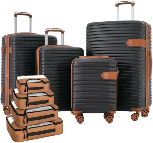 4 Piece Lightweight Expandable Luggage Set with Packing Cubes, Coffee Color, Durable Hard Shell and Spinner Wheels