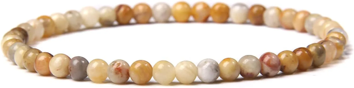 4mm Chakra Beads Energy Bracelet Natural Round Agates Onyx Stone Stretch Bracelet Bangles for Women Men Handmade Yoga Jewelry,Crazy Agate,19CM