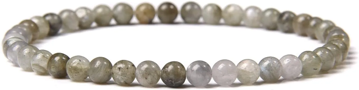 4mm Chakra Beads Energy Bracelet Natural Round Agates Onyx Stone Stretch Bracelet Bangles for Women Men Handmade Yoga Jewelry,Labradorite,21CM