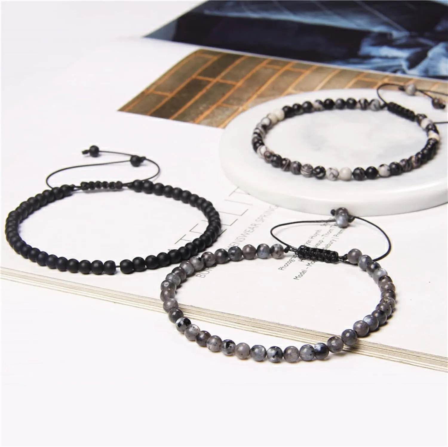 4mm Mini Energy Bracelet Natural Stone Lapis Lazuli Agates Beads Yoga Braided Bracelet Adjustable for Women Men Handmade Jewelry