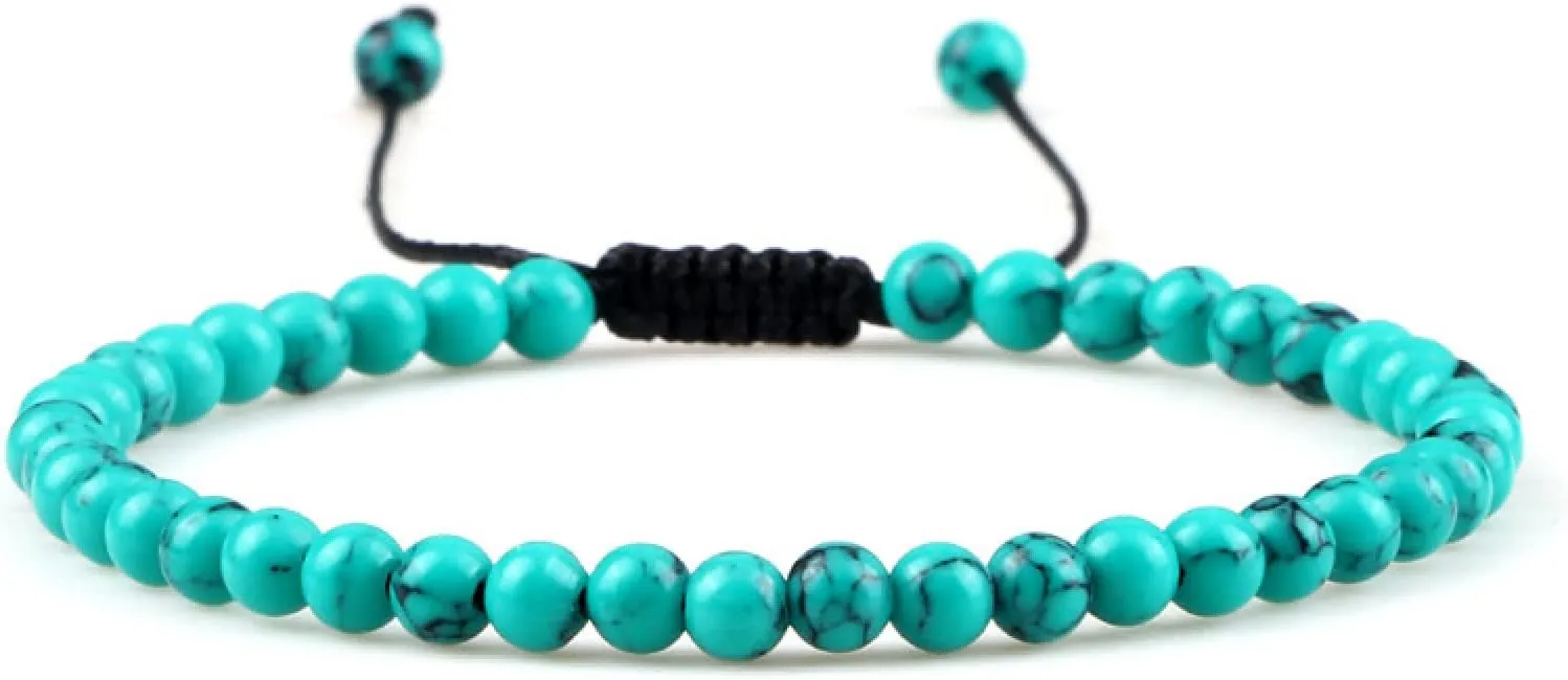 4mm Stone Beads Adjustable Bracelet for Men Natural Tiger Eye Lava Chalcedony Onyx Woven Bracelets Women Yoga Jewelry,Black Green