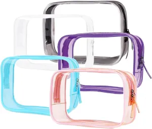 5 Pack Mixed Color Clear Makeup Bag - TSA Approved Toiletry Bag for Travel