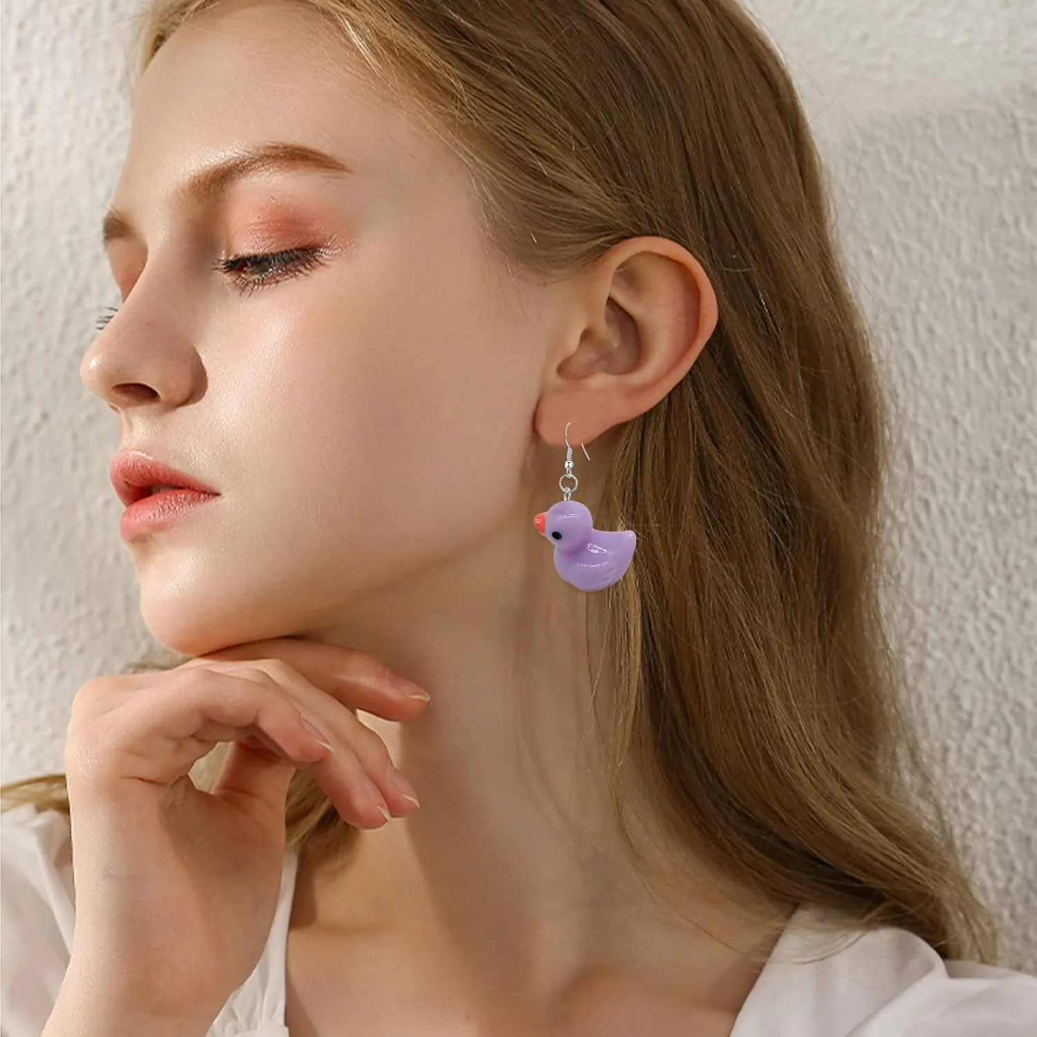 5 Pairs Weird Rein Cute Yellow Duck Drop Earring Necklace Set Funny Kawaii for Women Jewelry Lovely Duck Animal Dangle Earring Set Statement