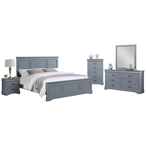 5-Piece Bedroom Suite | Solid Wood & MDF | King Size | Grey Colour | Bed, Bedside Table, Dresser & Tallboy