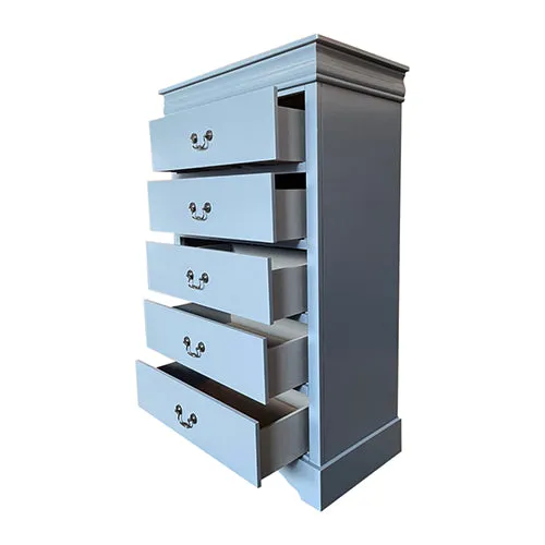5-Piece Bedroom Suite | Solid Wood & MDF | King Size | Grey Colour | Bed, Bedside Table, Dresser & Tallboy