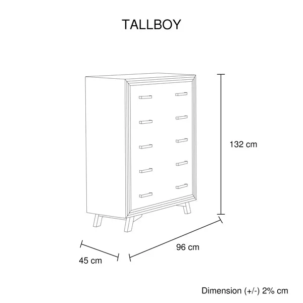 5 Pieces Bedroom Suite King Size Silver Brush in Acacia Wood Construction Bed, Bedside Table, Tallboy & Dresser