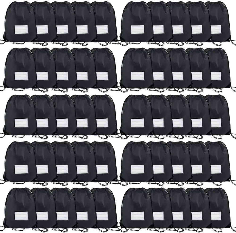 50 Pcs Drawstring Bags,Bulk Draw String Backpack, Cinch Bag Sackpack for Travel Gym Sport, Black