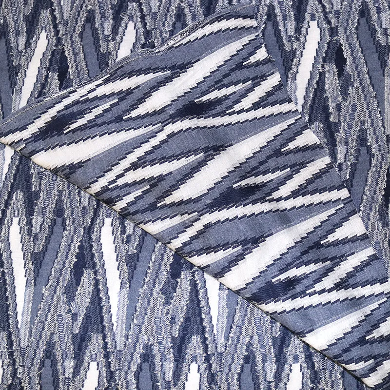 58/60" Navy and White Diamond Patterned Terry Rayon Clip Knit Jacquard Fabric by the Yard