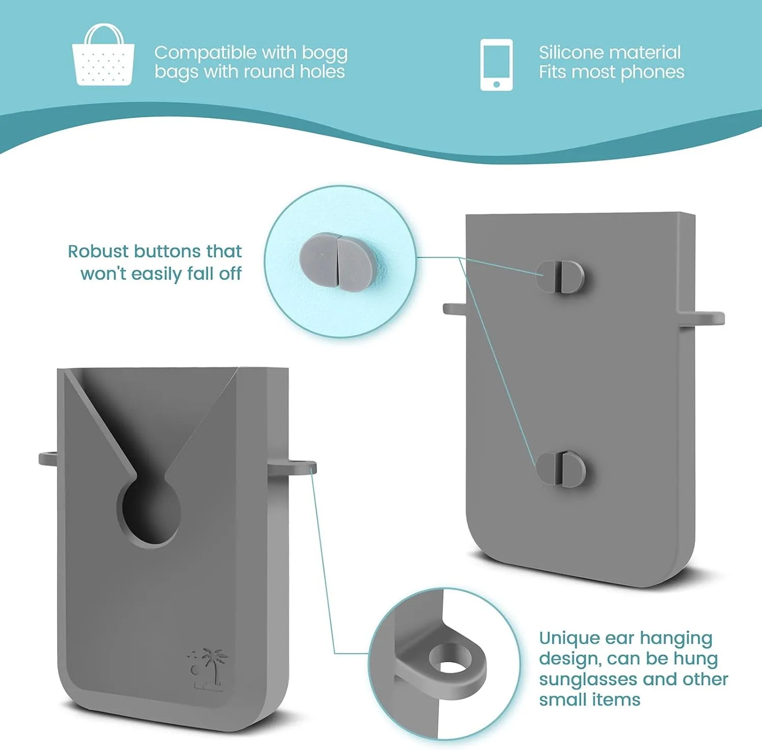 6PCS Accessories for Medium XL Bogg Bag,Can Be Installed Inside and Outside the Beach Bag.Includes Silicone Phone Holder,PVC Insert Bag,Hooks,and Keychain