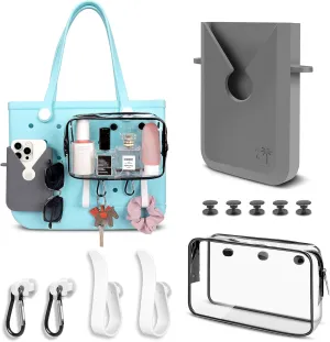 6PCS Accessories for Medium XL Bogg Bag,Can Be Installed Inside and Outside the Beach Bag.Includes Silicone Phone Holder,PVC Insert Bag,Hooks,and Keychain