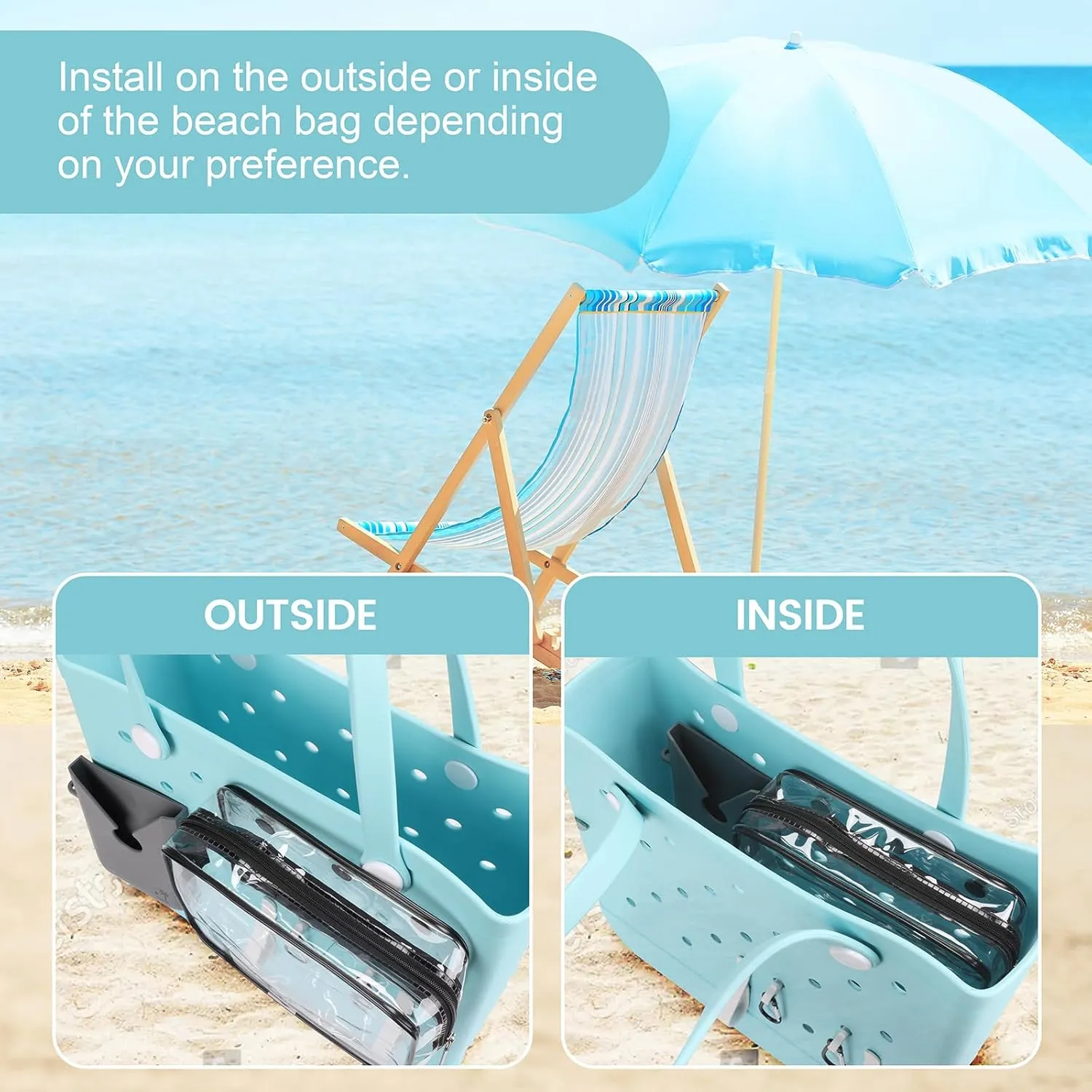6PCS Accessories for Medium XL Bogg Bag,Can Be Installed Inside and Outside the Beach Bag.Includes Silicone Phone Holder,PVC Insert Bag,Hooks,and Keychain
