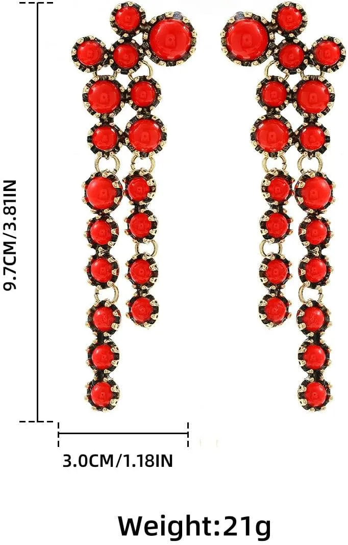 9.7 * 3cm multi-color resin bead tassel women's earrings