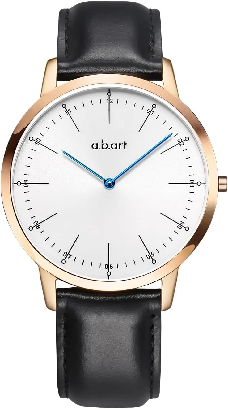 a.b.art Men's Watch 41mm Silver Dial Rose Gold Case Swiss Parts Ronda Quartz Movement Sapphire Crystal Leather Strap for Business and Casual FL41-001-1L