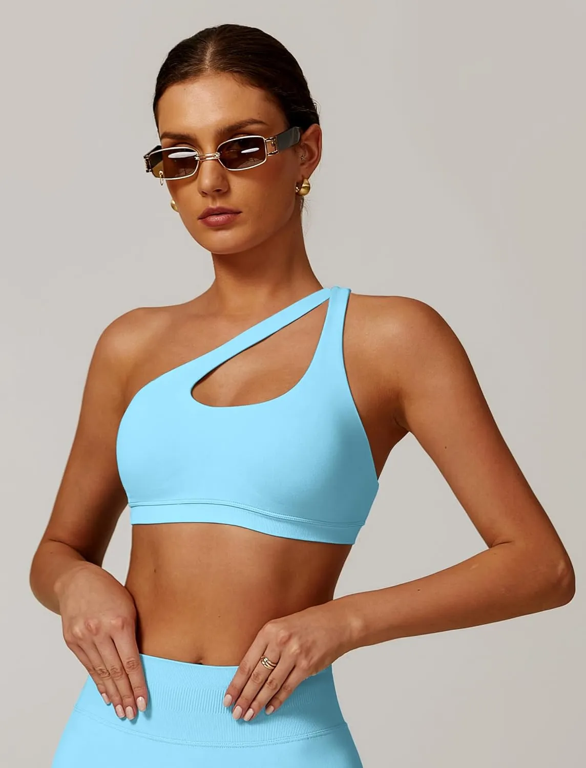 ABOIW Womens Seamless One Shoulder Sports Bra Cutout Adjustable Strap Asymmetric Padded Workout Crop Tank Tops