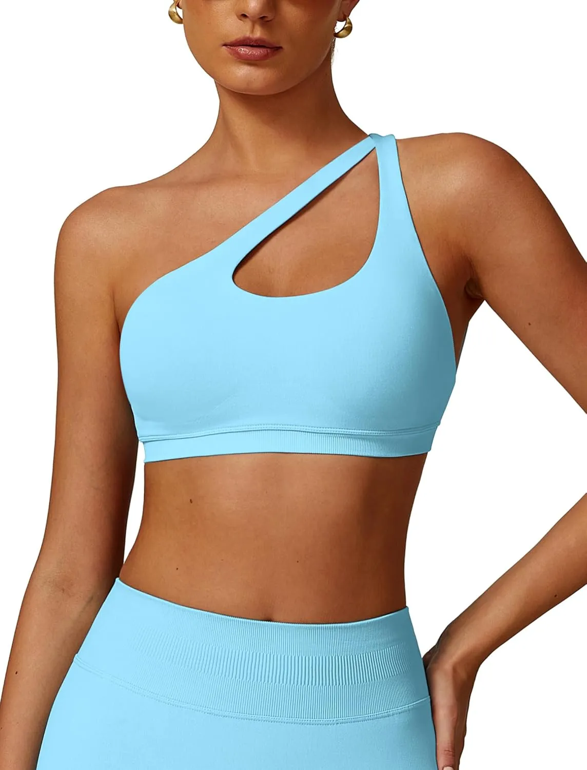 ABOIW Womens Seamless One Shoulder Sports Bra Cutout Adjustable Strap Asymmetric Padded Workout Crop Tank Tops